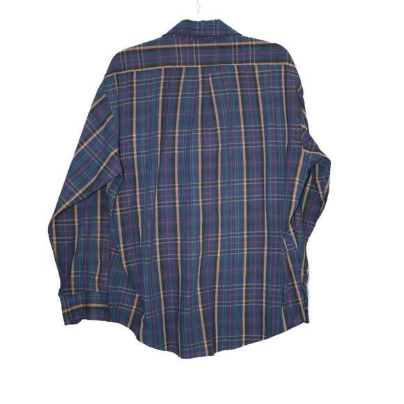 Rayal Knight Men Blue Gree Flannel Plaid Button Up Shirt Heavy Long Sleeve Large - Picture 4 of 5